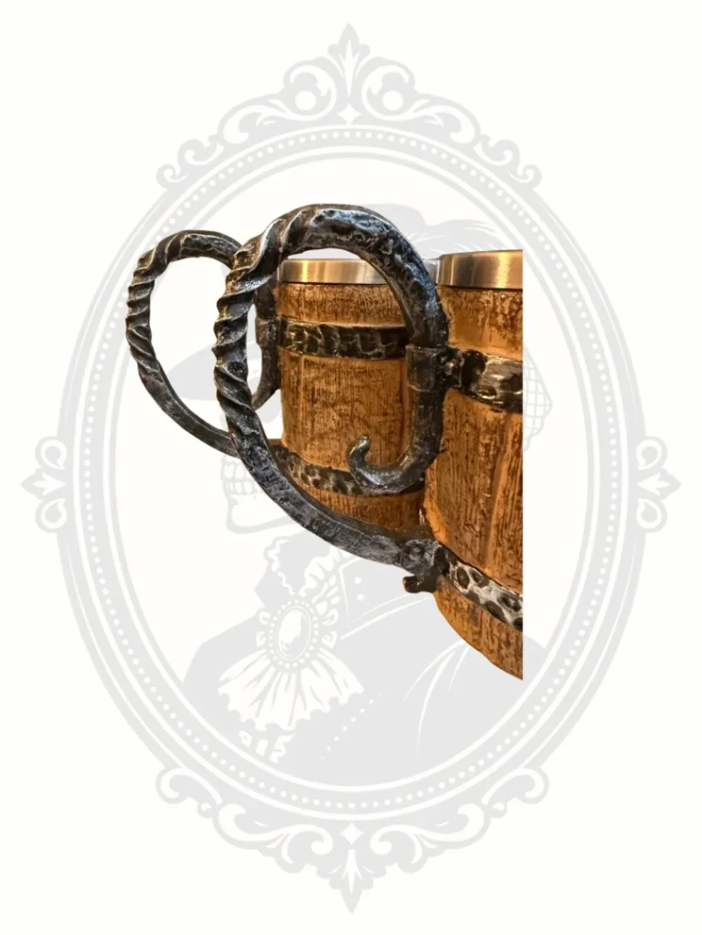Rustic Barrel Style Mug Set Medieval Tankard Coffee Beer Mugs Pair